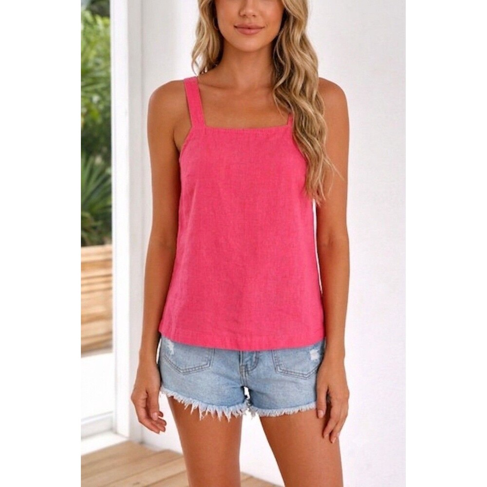 Casa Cabana Pink Linen Top Large Button Back Sleeveless Costal Resort Beach Boho